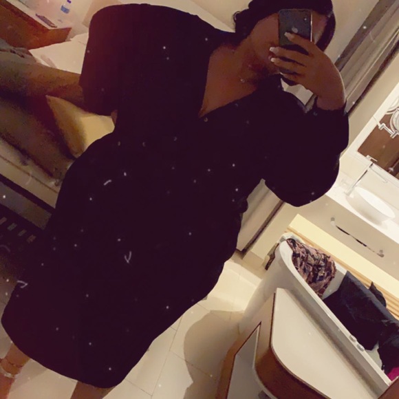 Deep V Black Pencil Skirt Dress - Picture 5 of 5